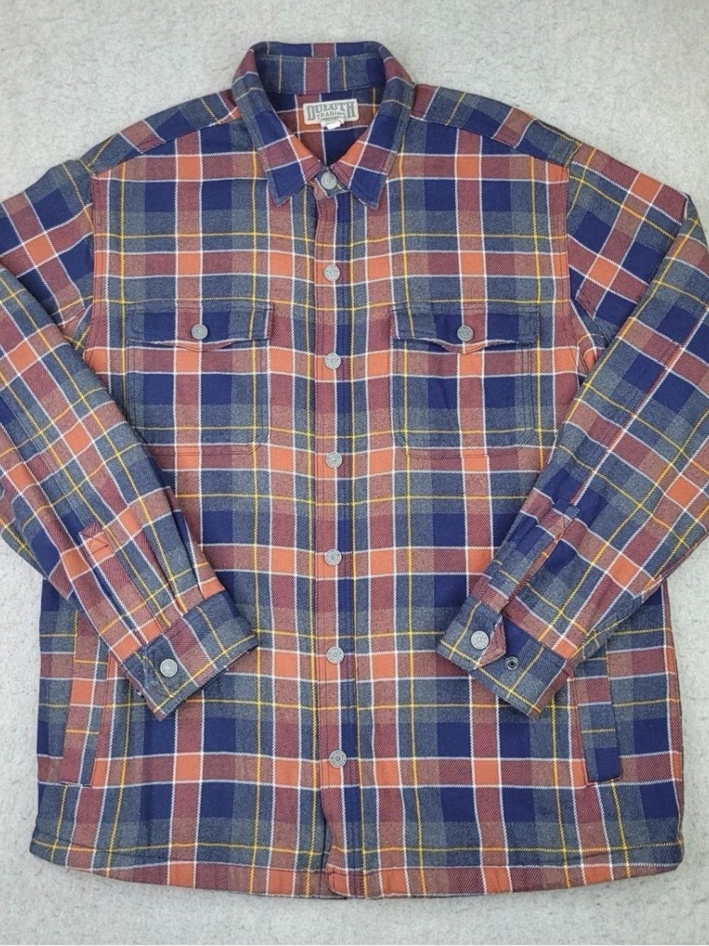 Duluth Trading Co‎ Men's Plaid Shirt Jacket Blue and Terracotta Size Large